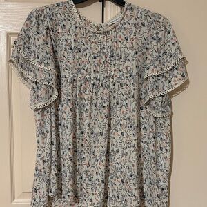 Rose & Olive Floral Ruffle Sleeve Blouse